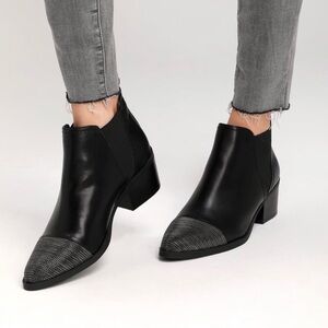 Report Ankle Boots Women 10 Black Silver Metallic Toe Zerega Vegan Stretch